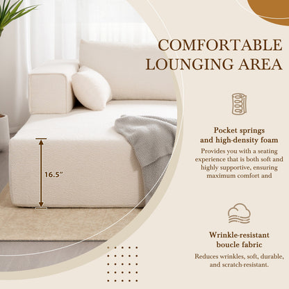 Modular Sectional Sofa With Free Side Table,Wide Seat,Fully Compressed,Wrinkle-Resistant Boucle Fabric Couch With Chaise