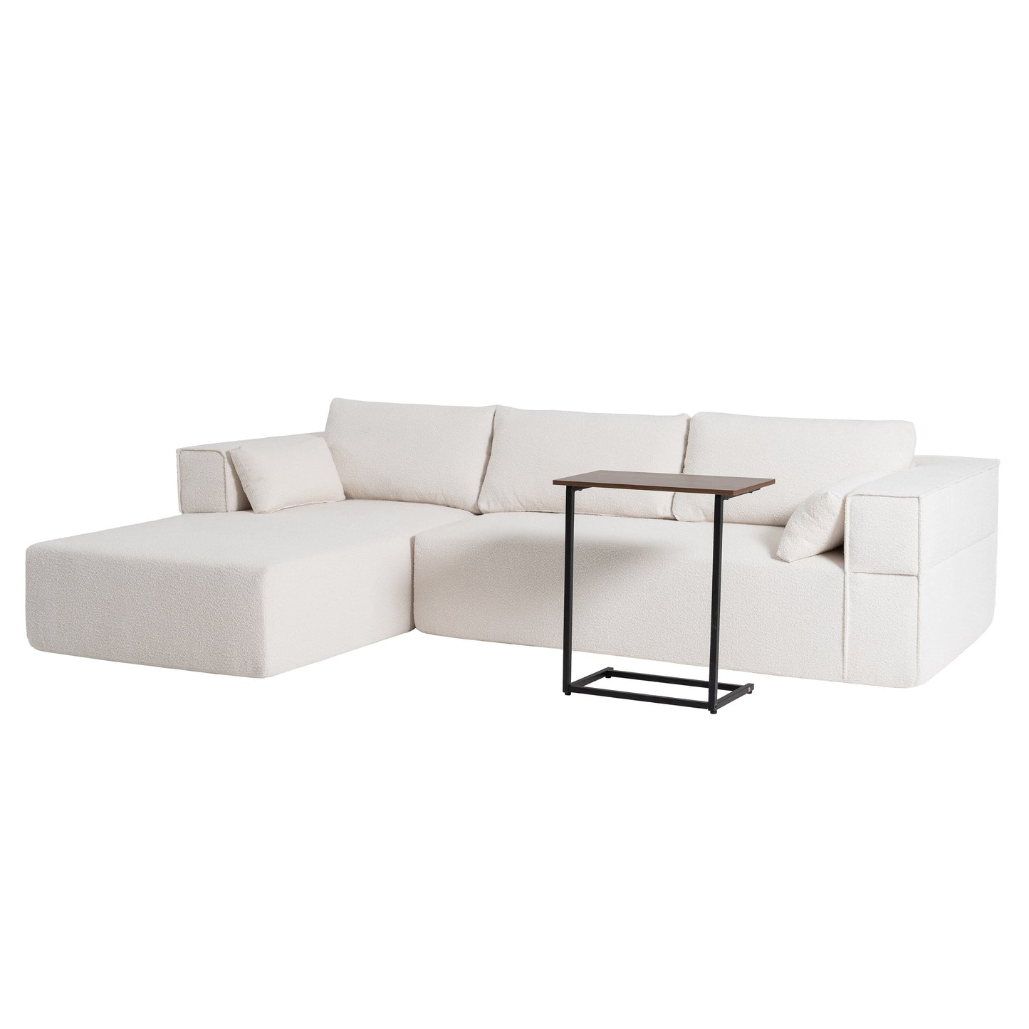 Modular Sectional Sofa With Free Side Table,Wide Seat,Fully Compressed,Wrinkle-Resistant Boucle Fabric Couch With Chaise
