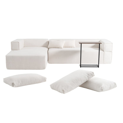 Modular Sectional Sofa With Free Side Table,Wide Seat,Fully Compressed,Wrinkle-Resistant Boucle Fabric Couch With Chaise