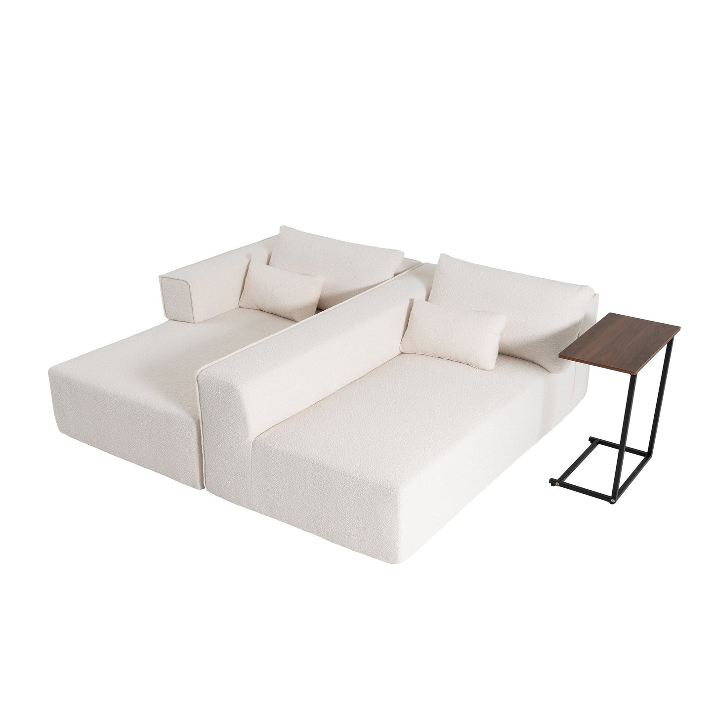 Modular Sectional Sofa With Free Side Table,Wide Seat,Fully Compressed,Wrinkle-Resistant Boucle Fabric Couch With Chaise