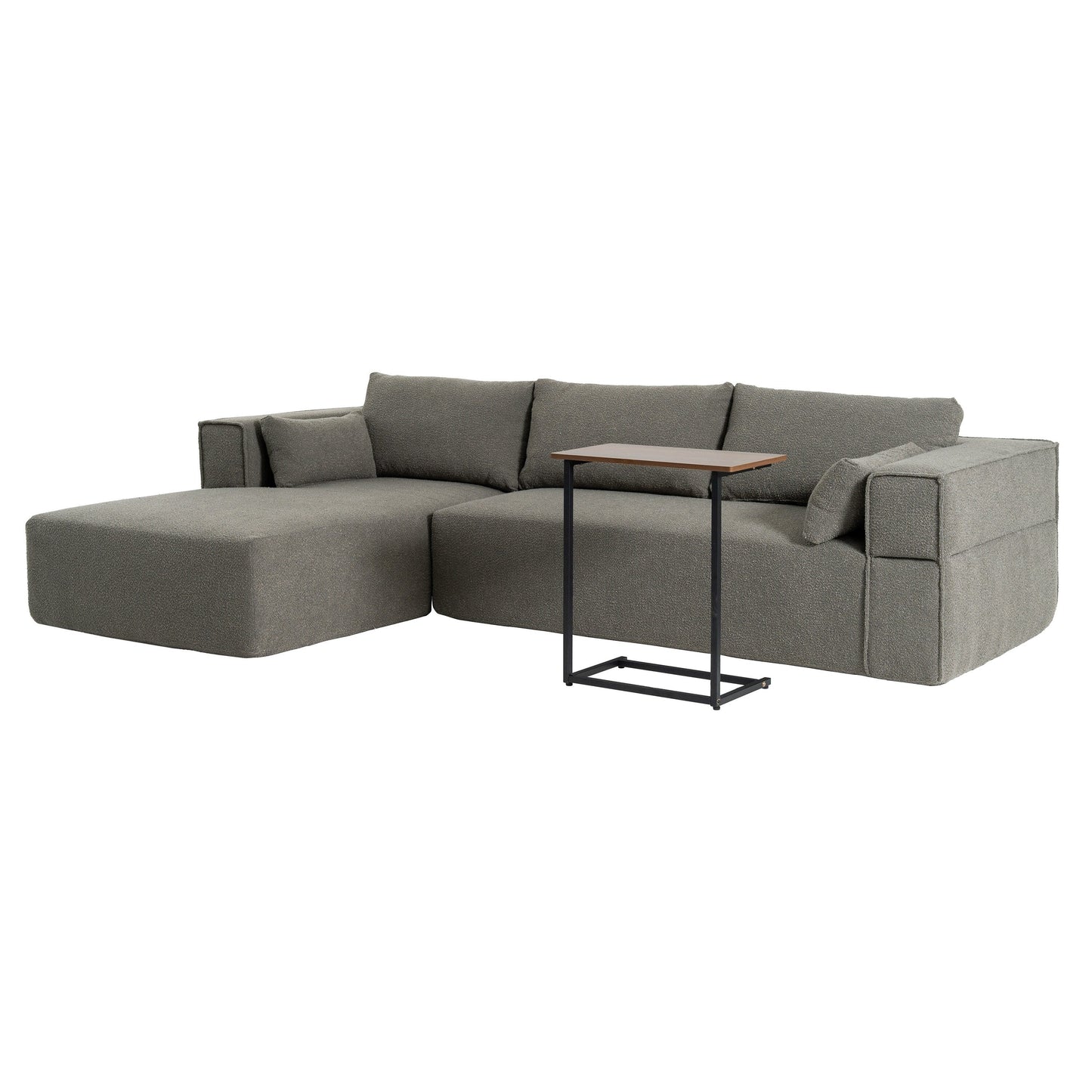 Modular Sectional Sofa With Free Side Table,Wide Seat,Fully Compressed,Wrinkle-Resistant Boucle Fabric Couch With Chaise