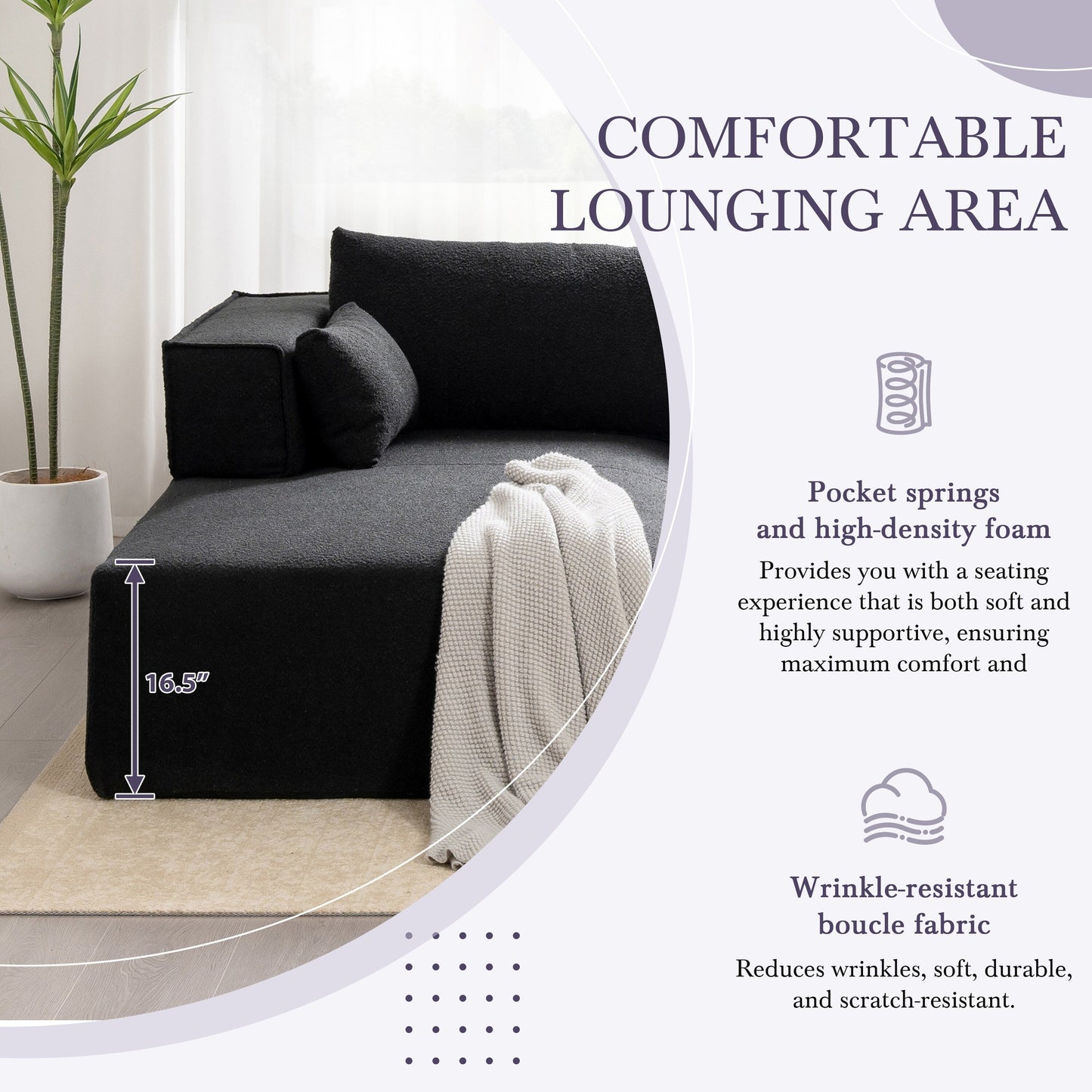 Modular Sectional Sofa With Free Side Table,Wide Seat,Fully Compressed,Wrinkle-Resistant Boucle Fabric Couch With Chaise