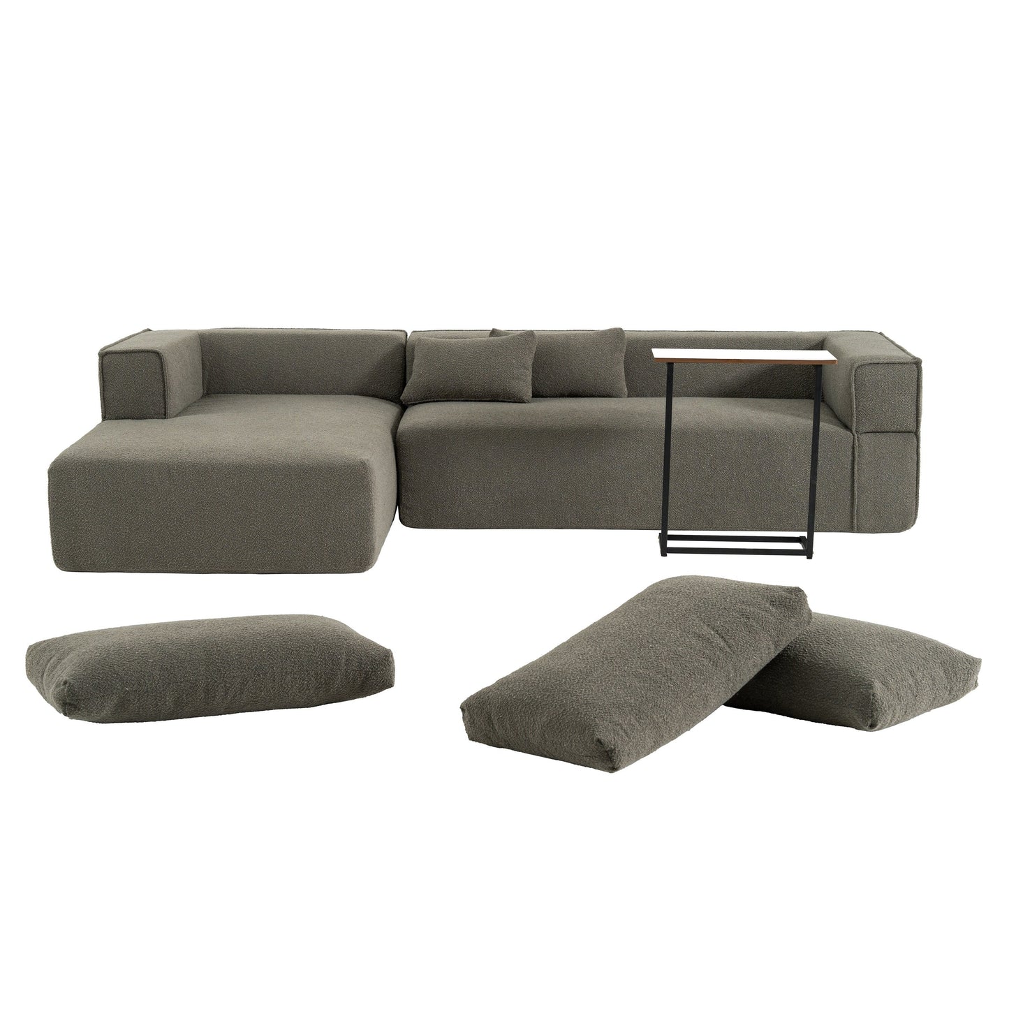 Modular Sectional Sofa With Free Side Table,Wide Seat,Fully Compressed,Wrinkle-Resistant Boucle Fabric Couch With Chaise