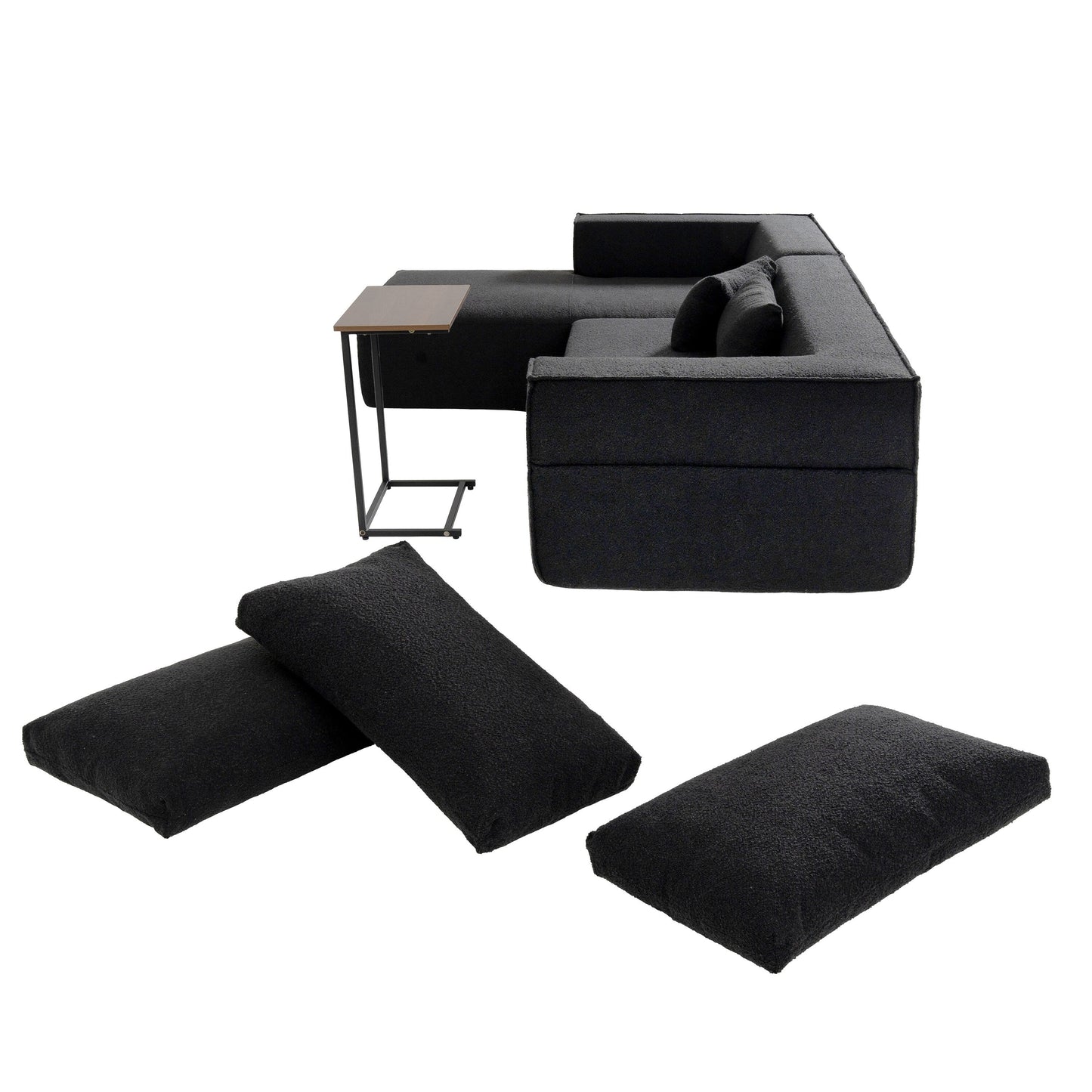 Modular Sectional Sofa With Free Side Table,Wide Seat,Fully Compressed,Wrinkle-Resistant Boucle Fabric Couch With Chaise