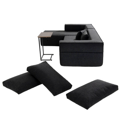 Modular Sectional Sofa With Free Side Table,Wide Seat,Fully Compressed,Wrinkle-Resistant Boucle Fabric Couch With Chaise