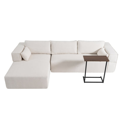 Modular Sectional Sofa With Free Side Table,Wide Seat,Fully Compressed,Wrinkle-Resistant Boucle Fabric Couch With Chaise