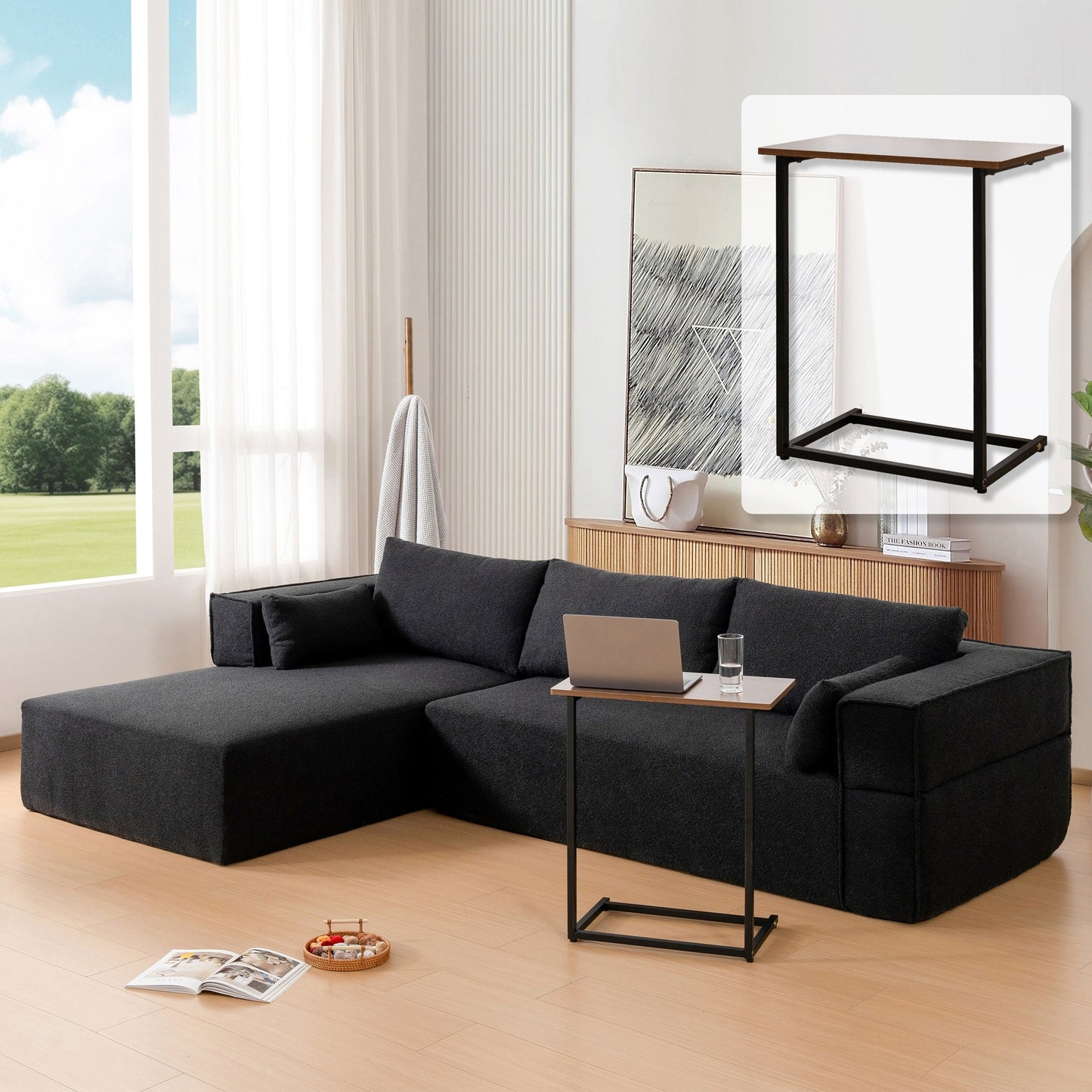 Modular Sectional Sofa With Free Side Table,Wide Seat,Fully Compressed,Wrinkle-Resistant Boucle Fabric Couch With Chaise