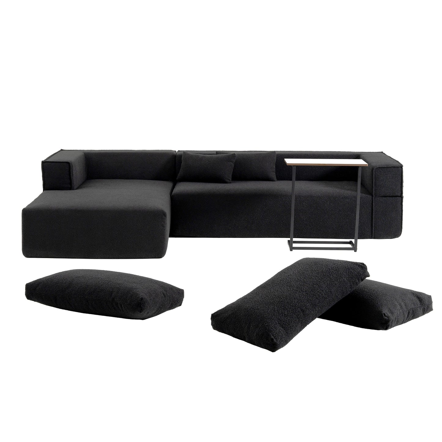 Modular Sectional Sofa With Free Side Table,Wide Seat,Fully Compressed,Wrinkle-Resistant Boucle Fabric Couch With Chaise