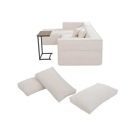 Modular Sectional Sofa With Free Side Table,Wide Seat,Fully Compressed,Wrinkle-Resistant Boucle Fabric Couch With Chaise