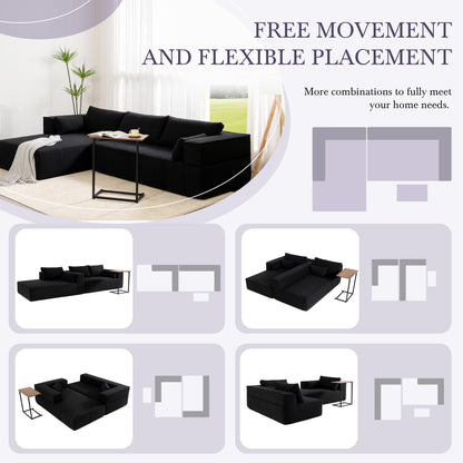 Modular Sectional Sofa With Free Side Table,Wide Seat,Fully Compressed,Wrinkle-Resistant Boucle Fabric Couch With Chaise