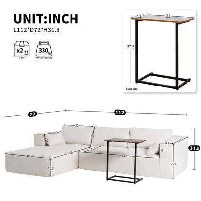 Modular Sectional Sofa With Free Side Table,Wide Seat,Fully Compressed,Wrinkle-Resistant Boucle Fabric Couch With Chaise