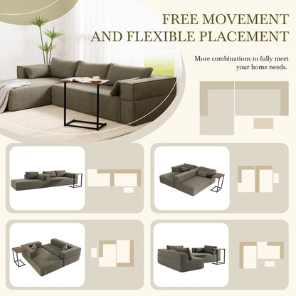 Modular Sectional Sofa With Free Side Table,Wide Seat,Fully Compressed,Wrinkle-Resistant Boucle Fabric Couch With Chaise