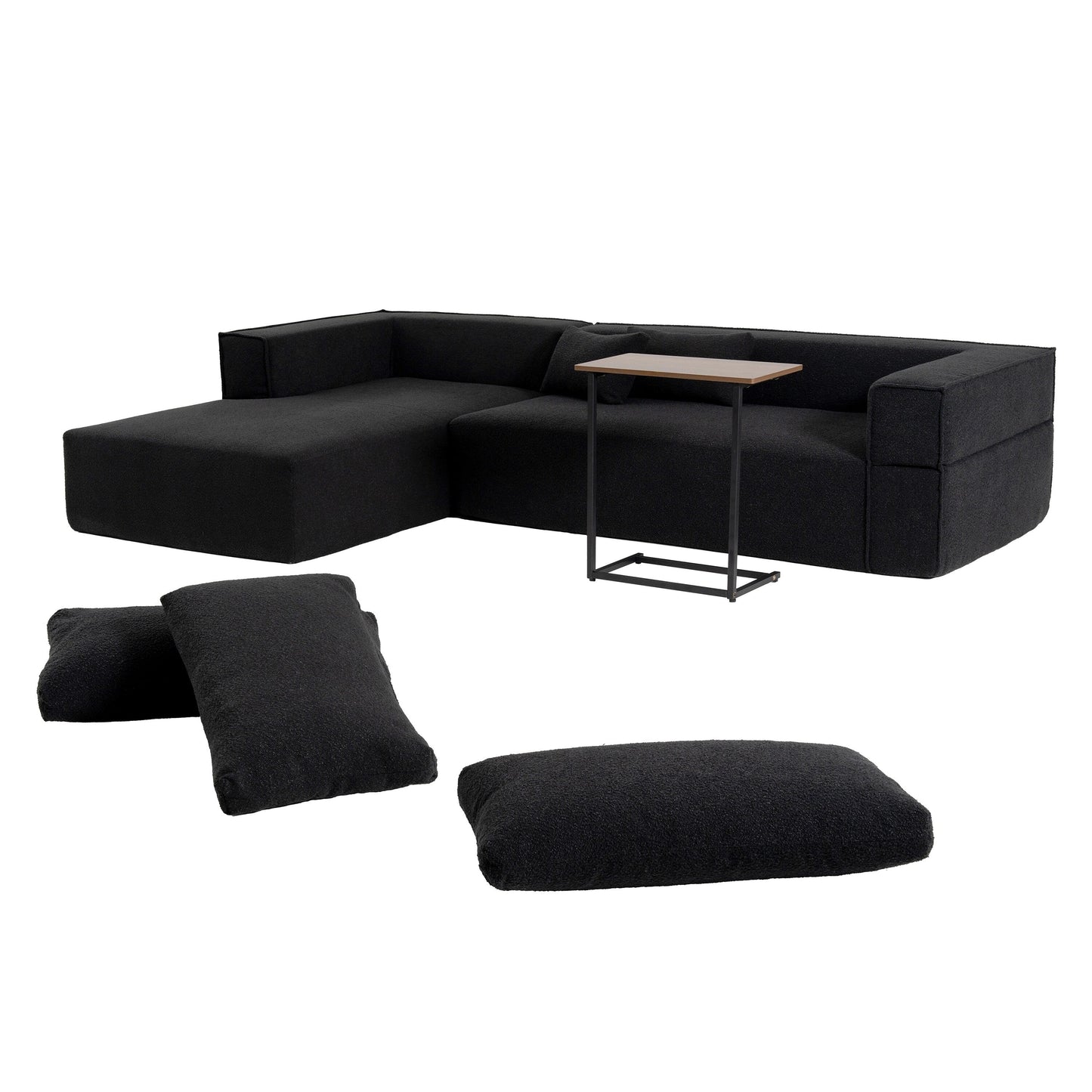 Modular Sectional Sofa With Free Side Table,Wide Seat,Fully Compressed,Wrinkle-Resistant Boucle Fabric Couch With Chaise