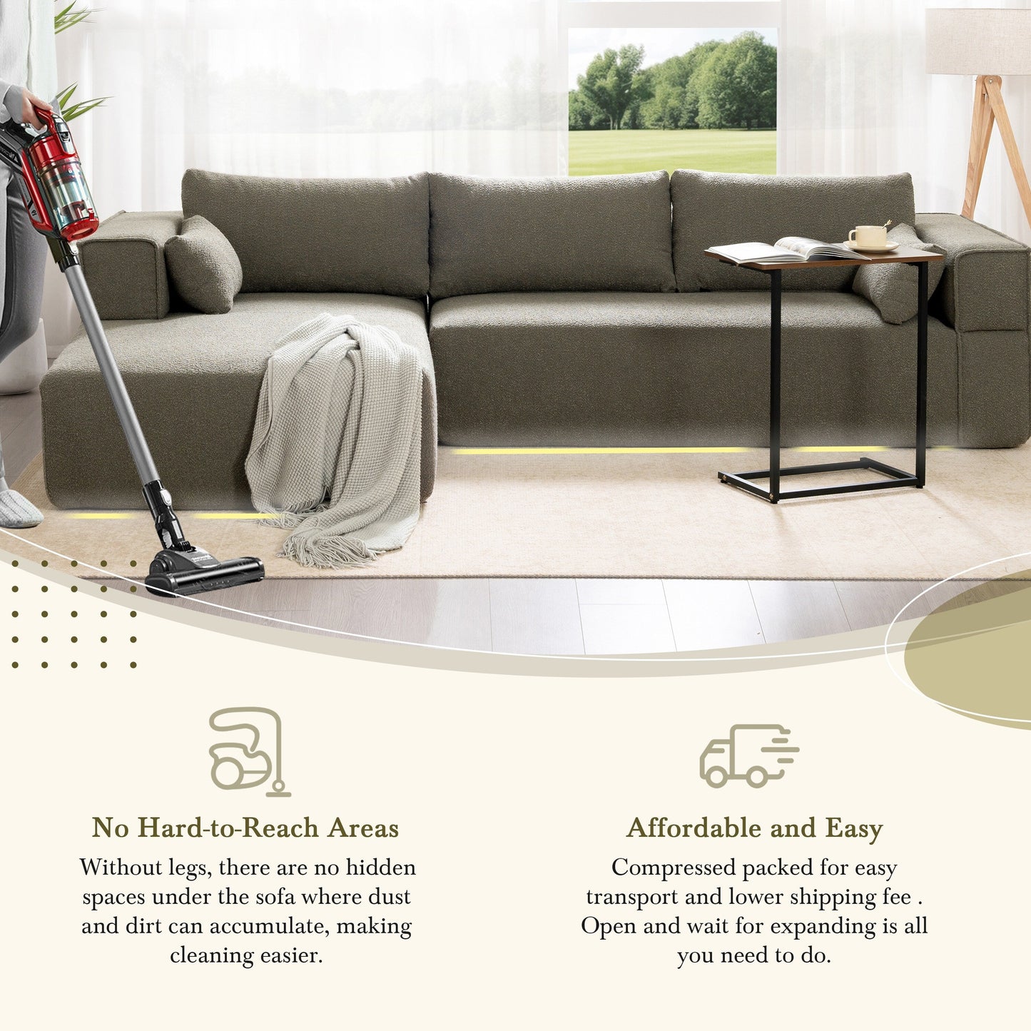 Modular Sectional Sofa With Free Side Table,Wide Seat,Fully Compressed,Wrinkle-Resistant Boucle Fabric Couch With Chaise
