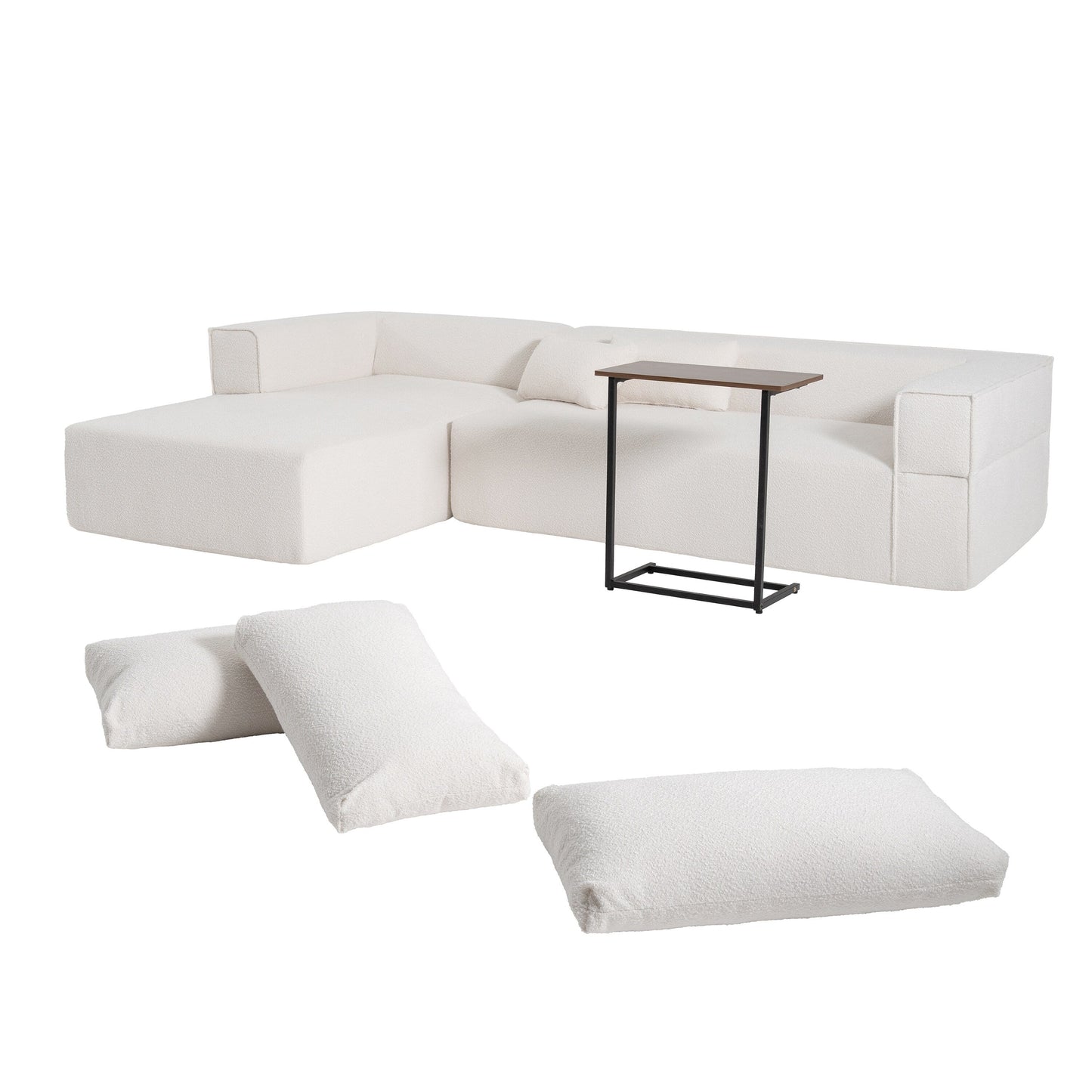 Modular Sectional Sofa With Free Side Table,Wide Seat,Fully Compressed,Wrinkle-Resistant Boucle Fabric Couch With Chaise