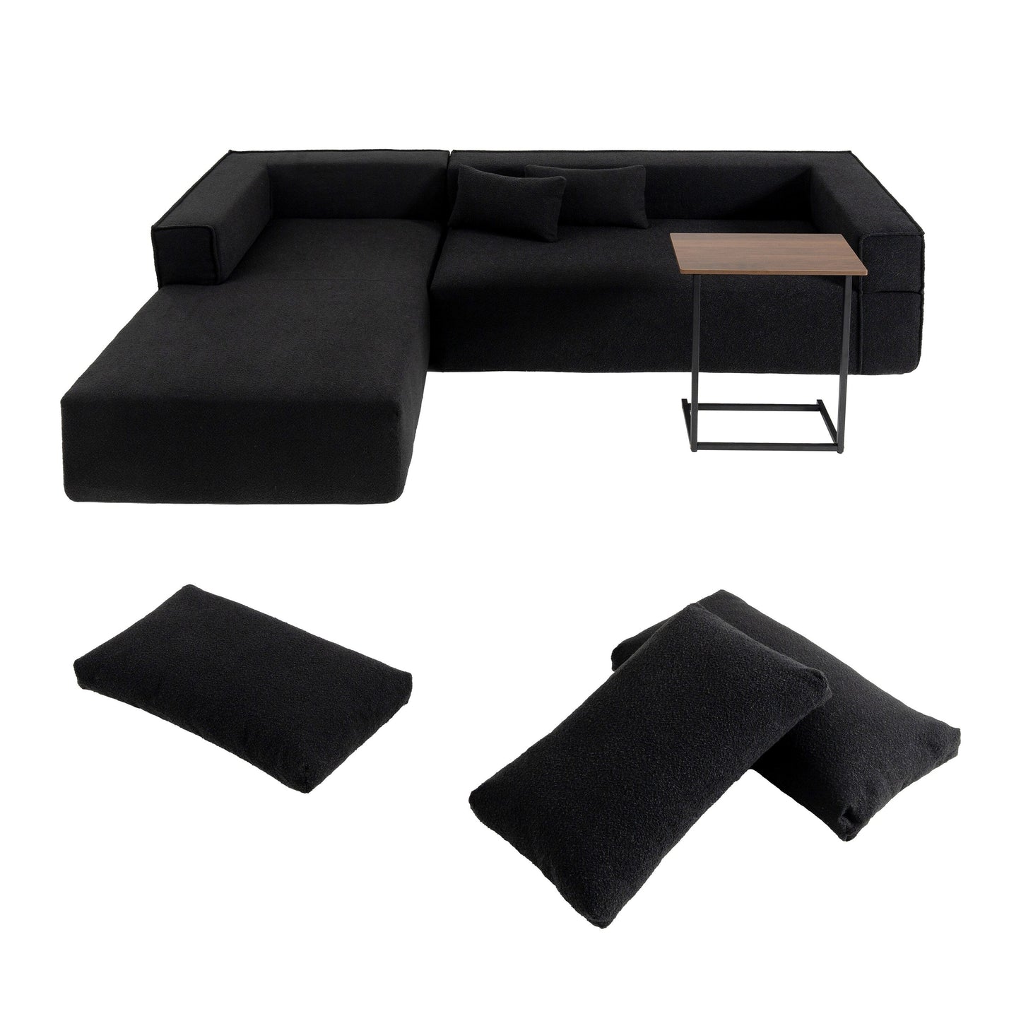 Modular Sectional Sofa With Free Side Table,Wide Seat,Fully Compressed,Wrinkle-Resistant Boucle Fabric Couch With Chaise