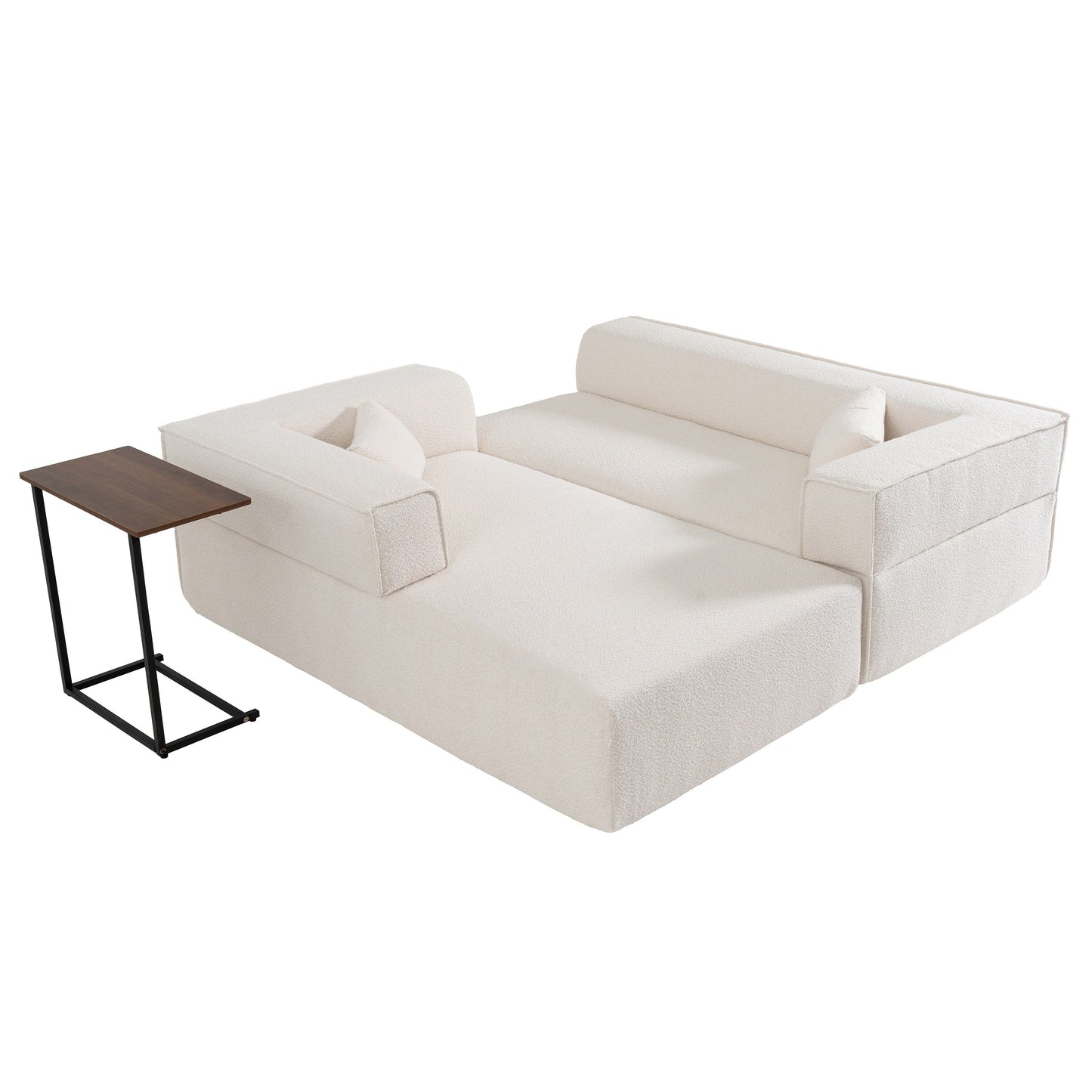 Modular Sectional Sofa With Free Side Table,Wide Seat,Fully Compressed,Wrinkle-Resistant Boucle Fabric Couch With Chaise