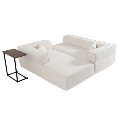 Modular Sectional Sofa With Free Side Table,Wide Seat,Fully Compressed,Wrinkle-Resistant Boucle Fabric Couch With Chaise