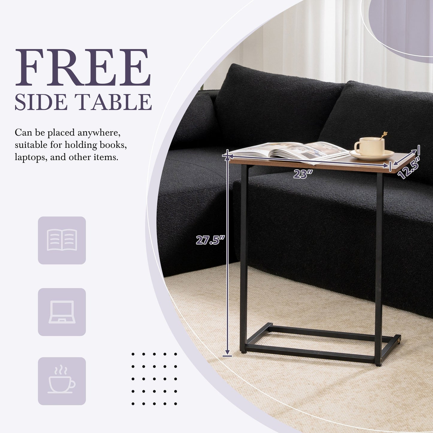 Modular Sectional Sofa With Free Side Table,Wide Seat,Fully Compressed,Wrinkle-Resistant Boucle Fabric Couch With Chaise