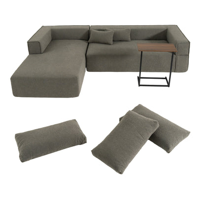 Modular Sectional Sofa With Free Side Table,Wide Seat,Fully Compressed,Wrinkle-Resistant Boucle Fabric Couch With Chaise