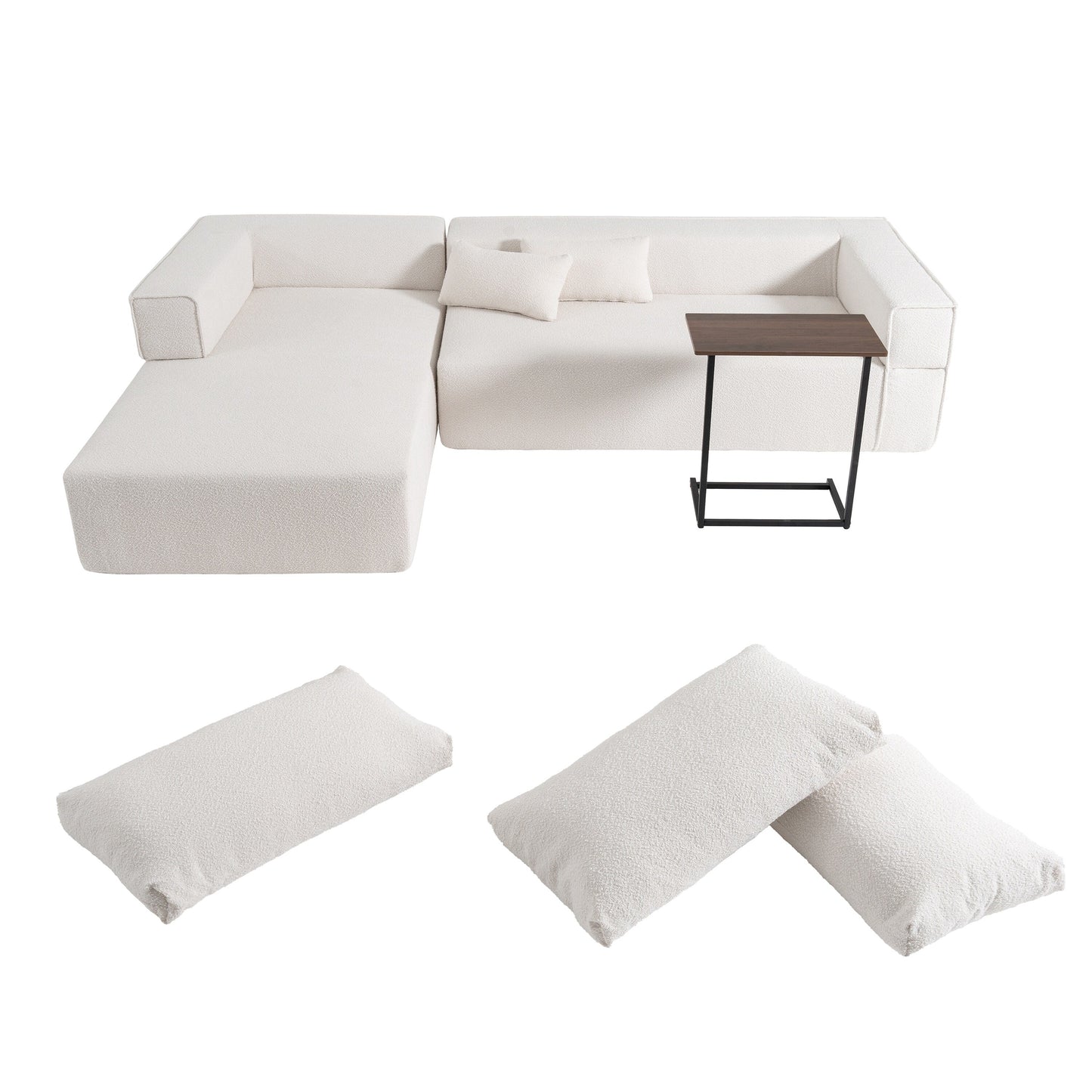 Modular Sectional Sofa With Free Side Table,Wide Seat,Fully Compressed,Wrinkle-Resistant Boucle Fabric Couch With Chaise