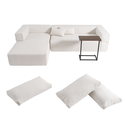 Modular Sectional Sofa With Free Side Table,Wide Seat,Fully Compressed,Wrinkle-Resistant Boucle Fabric Couch With Chaise