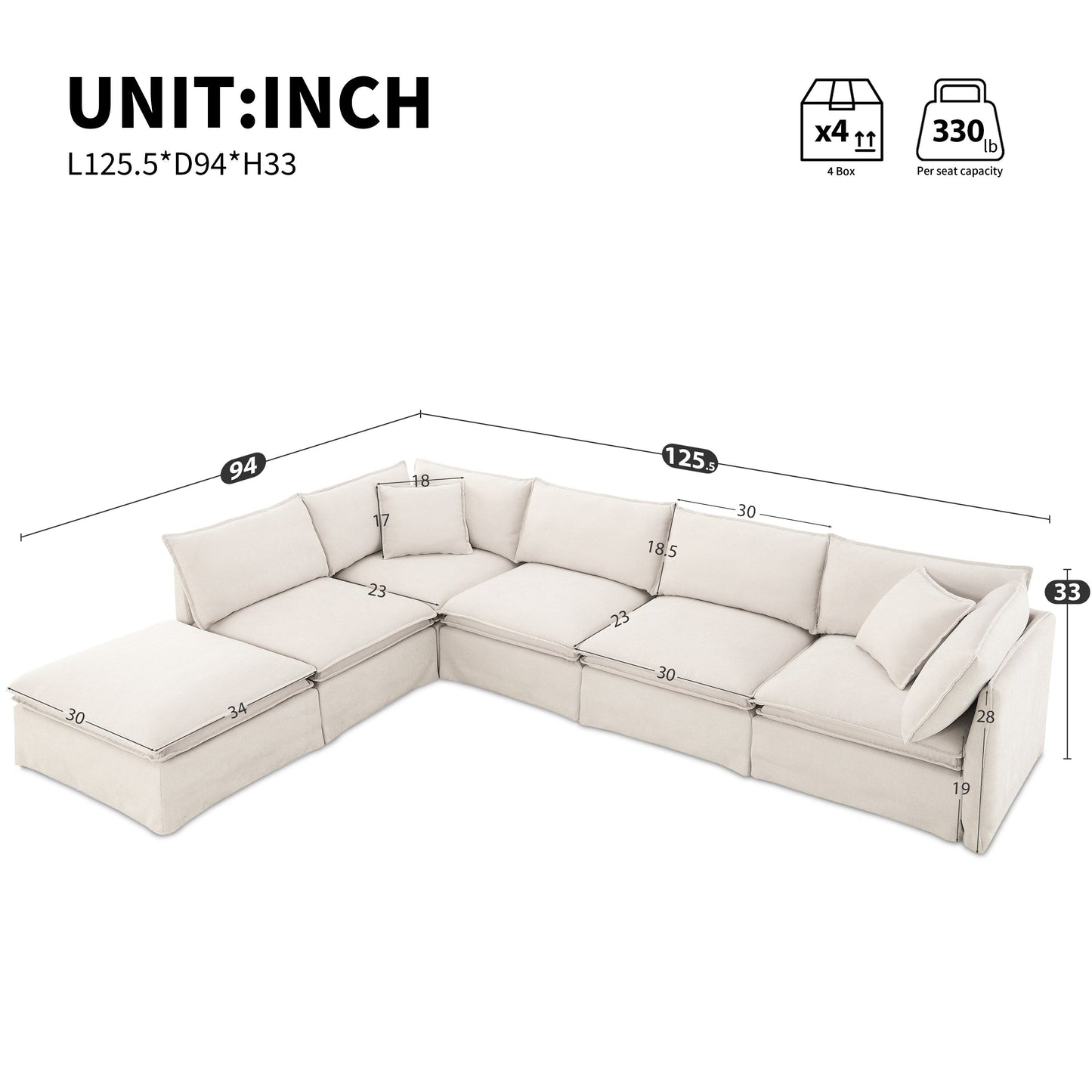 Modular Sectional Sofa With Movable Ottoman,L Pholstered Indoor Furniture, Wide Seat ,Free Combination, Chenille Sofa