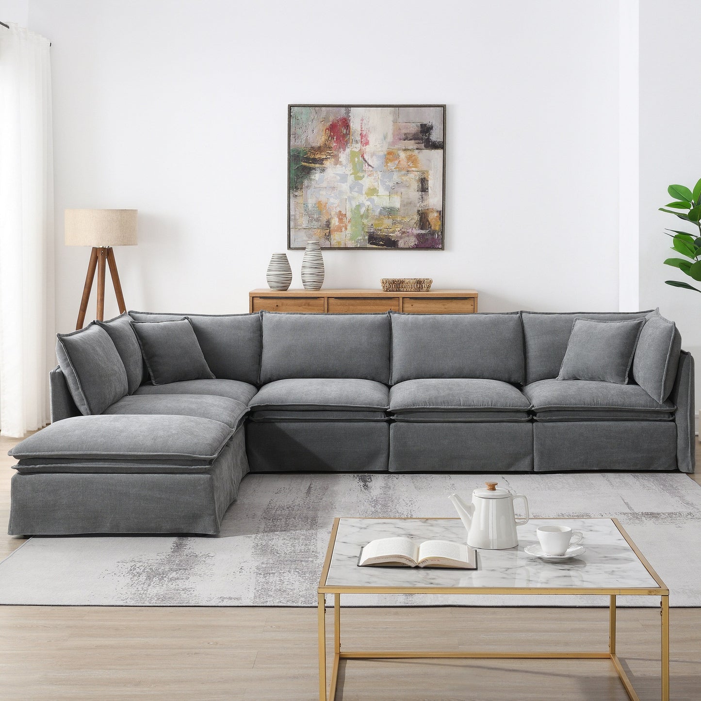 Modular Sectional Sofa With Movable Ottoman,L Pholstered Indoor Furniture, Wide Seat ,Free Combination, Chenille Sofa