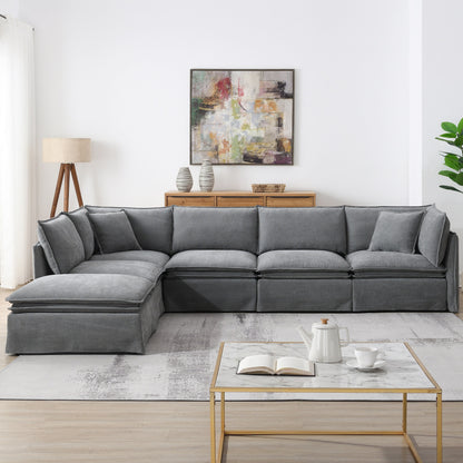Modular Sectional Sofa With Movable Ottoman,L Pholstered Indoor Furniture, Wide Seat ,Free Combination, Chenille Sofa