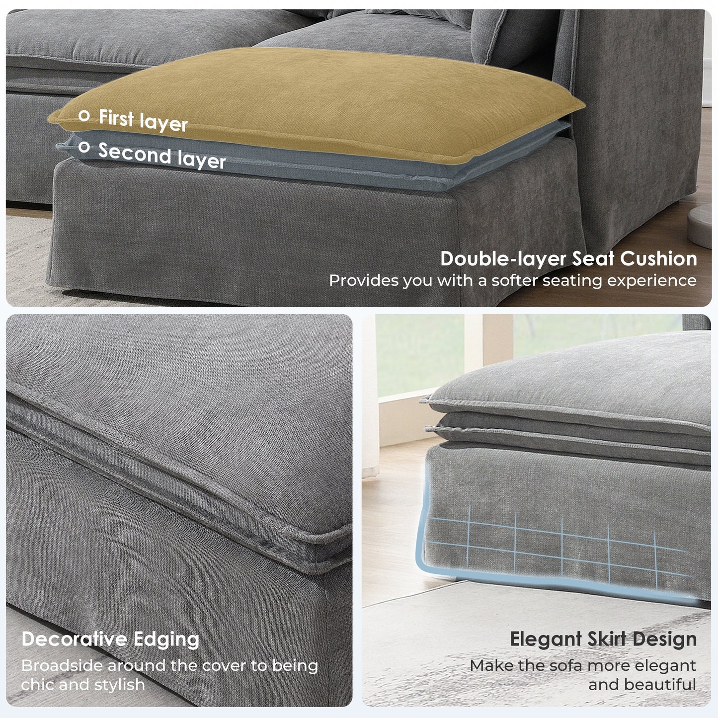 Modular Sectional Sofa With Movable Ottoman,L Pholstered Indoor Furniture, Wide Seat ,Free Combination, Chenille Sofa