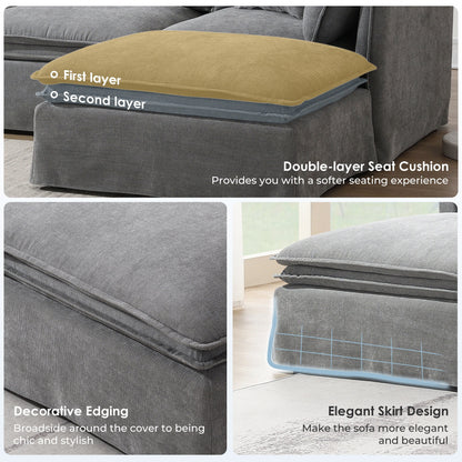 Modular Sectional Sofa With Movable Ottoman,L Pholstered Indoor Furniture, Wide Seat ,Free Combination, Chenille Sofa