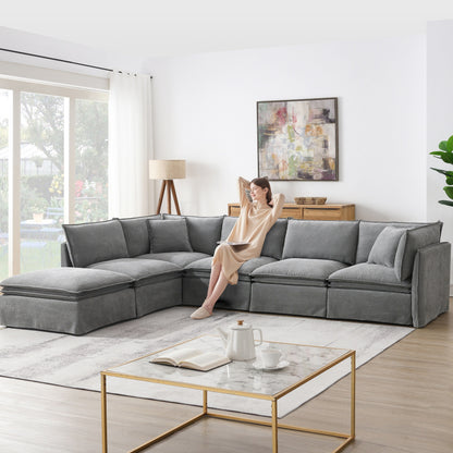 Modular Sectional Sofa With Movable Ottoman,L Pholstered Indoor Furniture, Wide Seat ,Free Combination, Chenille Sofa