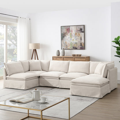 Modular Sectional Sofa With Movable Ottoman,L Pholstered Indoor Furniture, Wide Seat ,Free Combination, Chenille Sofa