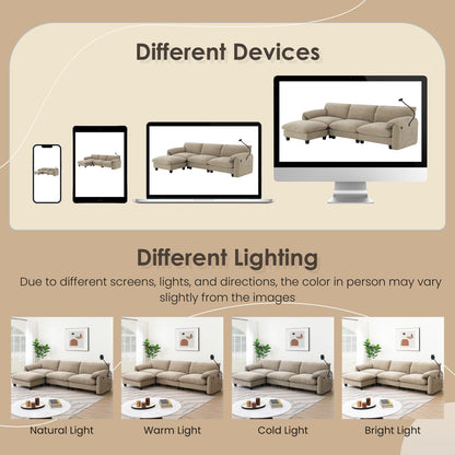 Modular Sectional Sofa, L-Shape With Extra-Wide Seat Cushion, Usb And Type-C Charger, Phone Holder & 2 Side Storage Pockets