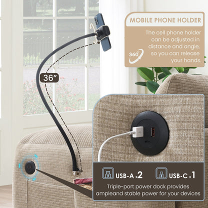 Modular Sectional Sofa, L-Shape With Extra-Wide Seat Cushion, Usb And Type-C Charger, Phone Holder & 2 Side Storage Pockets