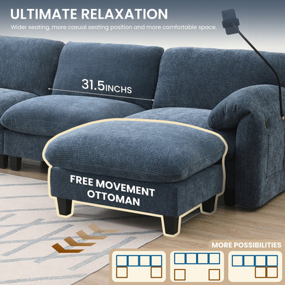 Modular Sectional Sofa, U-Shape With Extra-Wide Seat Cushion, Usb And Type-C Charger, Phone Holder And 2 Side Storage Pockets