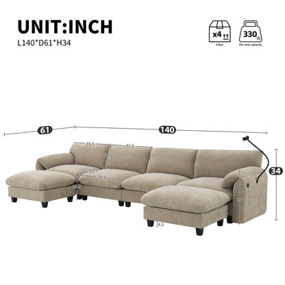 Modular Sectional Sofa, U-Shape With Extra-Wide Seat Cushion, Usb And Type-C Charger, Phone Holder And 2 Side Storage Pockets