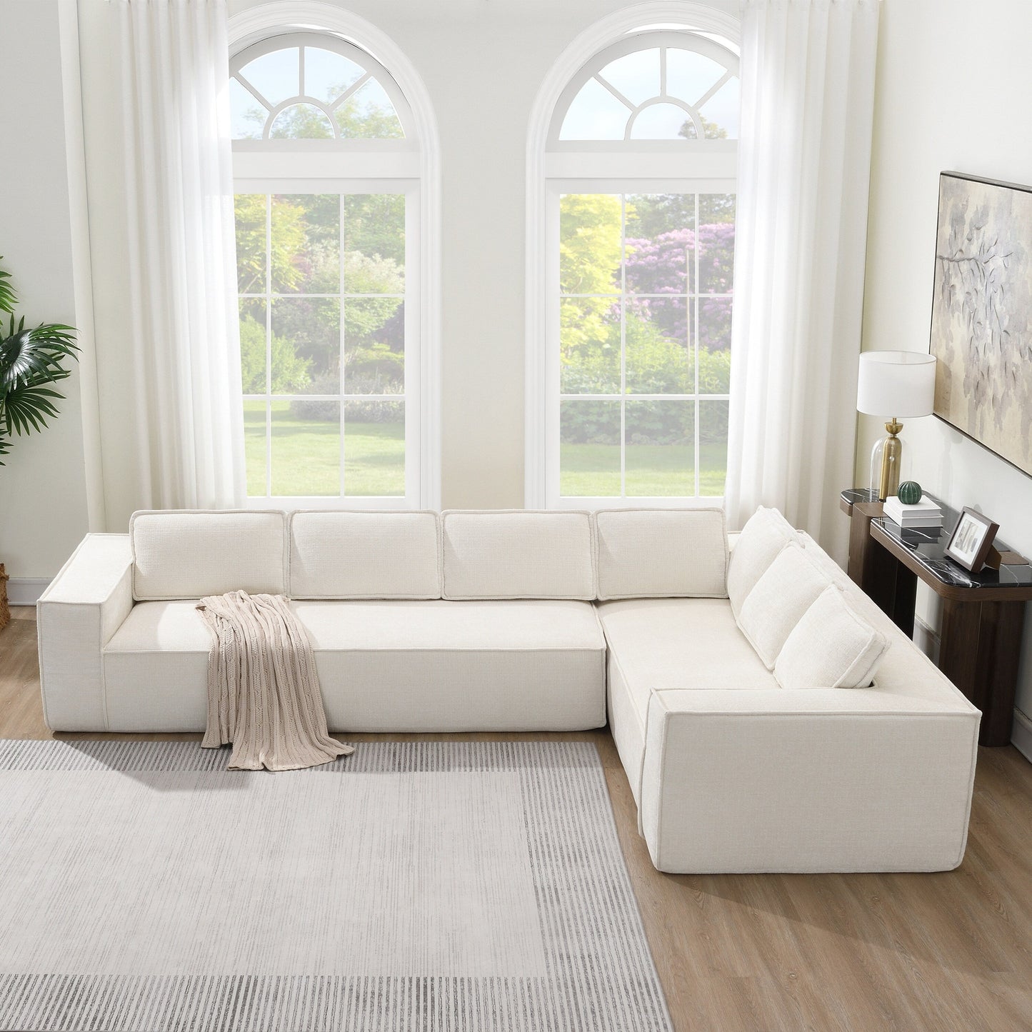Modular Sectional Sofa,6 Seat Wrinkle-Resistant Chenille Couch Set,2 Pc Free Combination,Modern L-Shaped Cloud Sofa Set