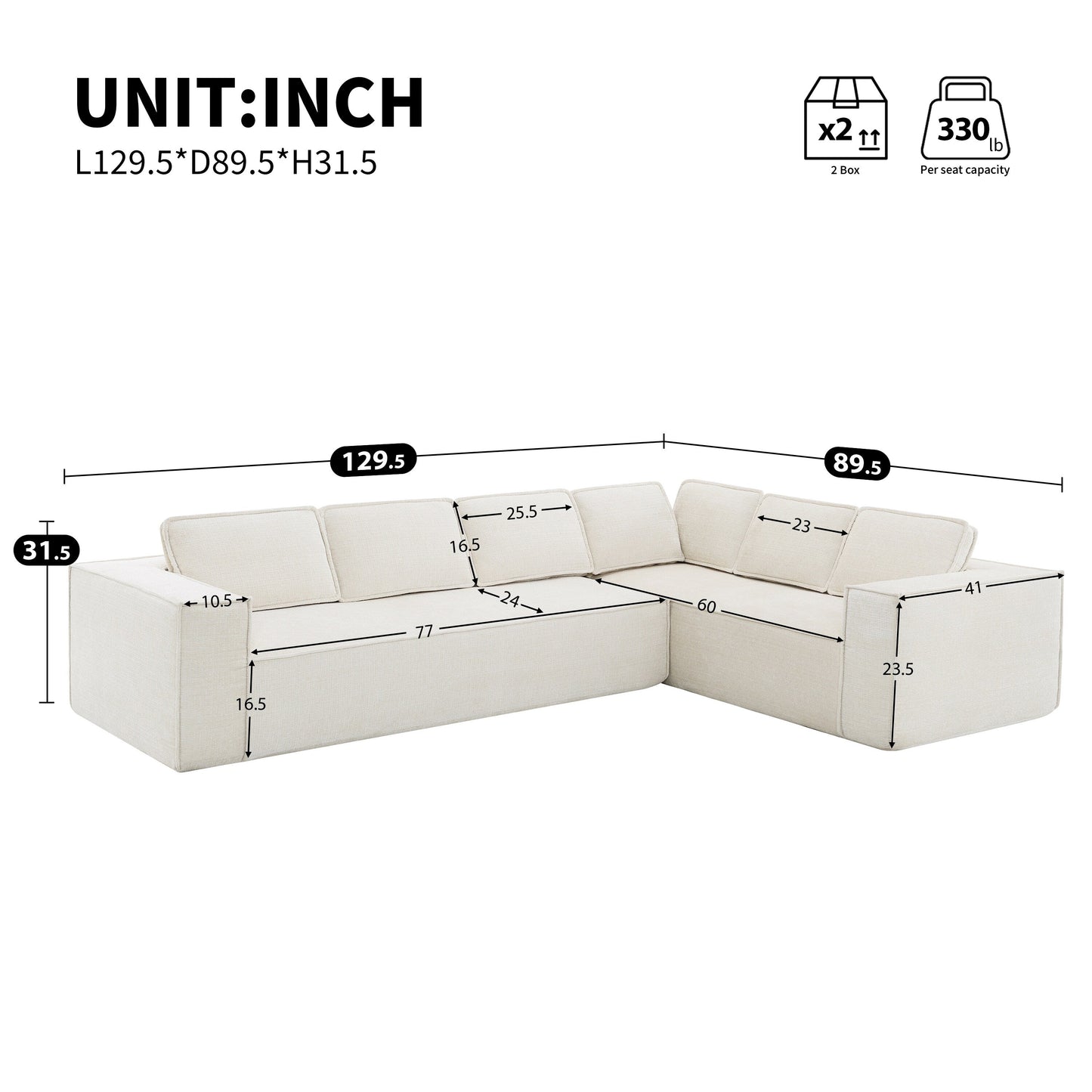 Modular Sectional Sofa,6 Seat Wrinkle-Resistant Chenille Couch Set,2 Pc Free Combination,Modern L-Shaped Cloud Sofa Set