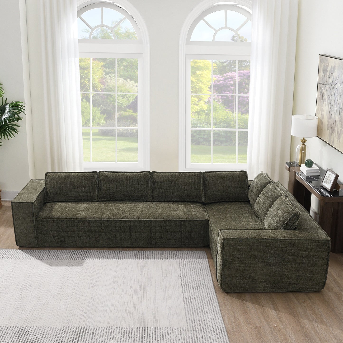Modular Sectional Sofa,6 Seat Wrinkle-Resistant Chenille Couch Set,2 Pc Free Combination,Modern L-Shaped Cloud Sofa Set