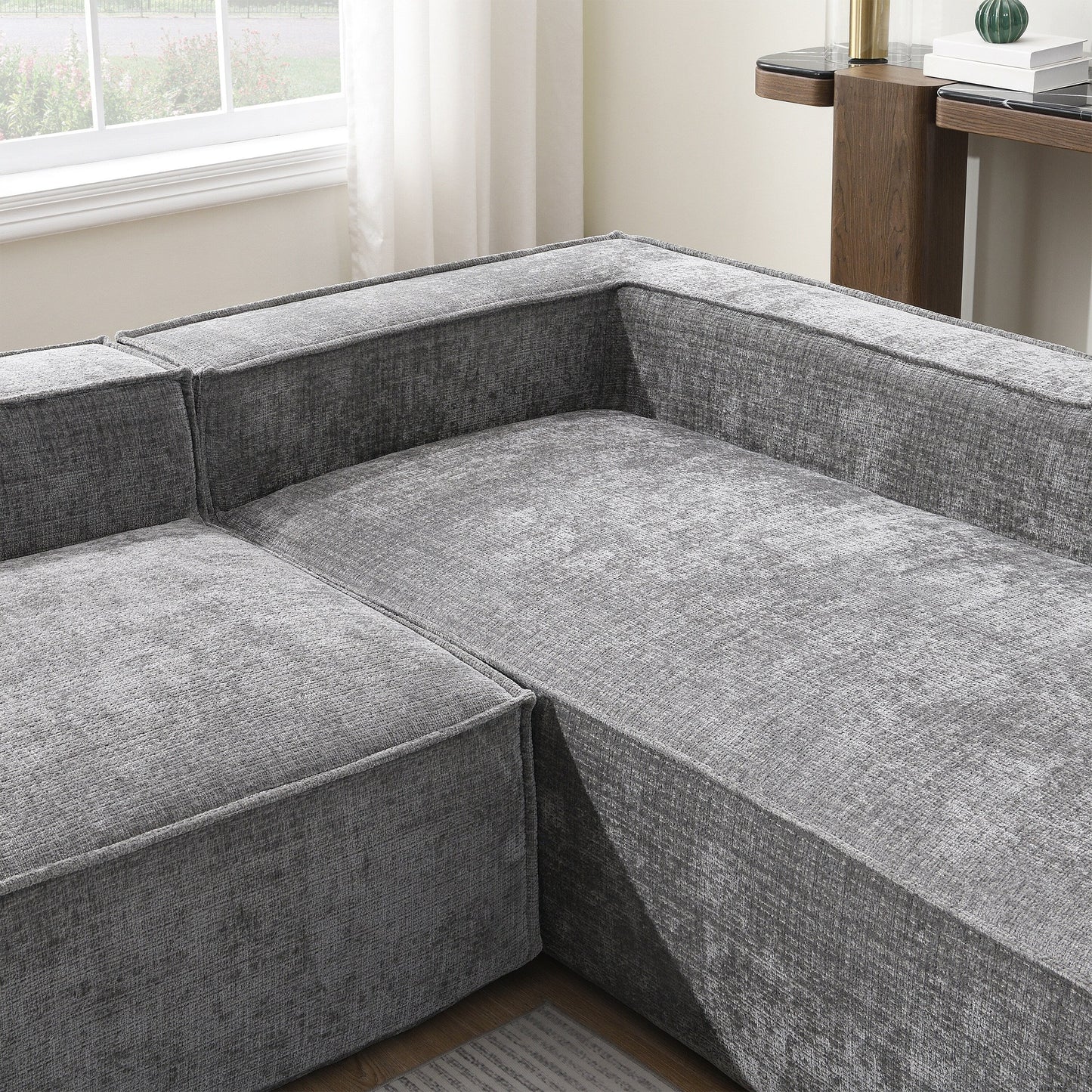 Modular Sectional Sofa,6 Seat Wrinkle-Resistant Chenille Couch Set,2 Pc Free Combination,Modern L-Shaped Cloud Sofa Set
