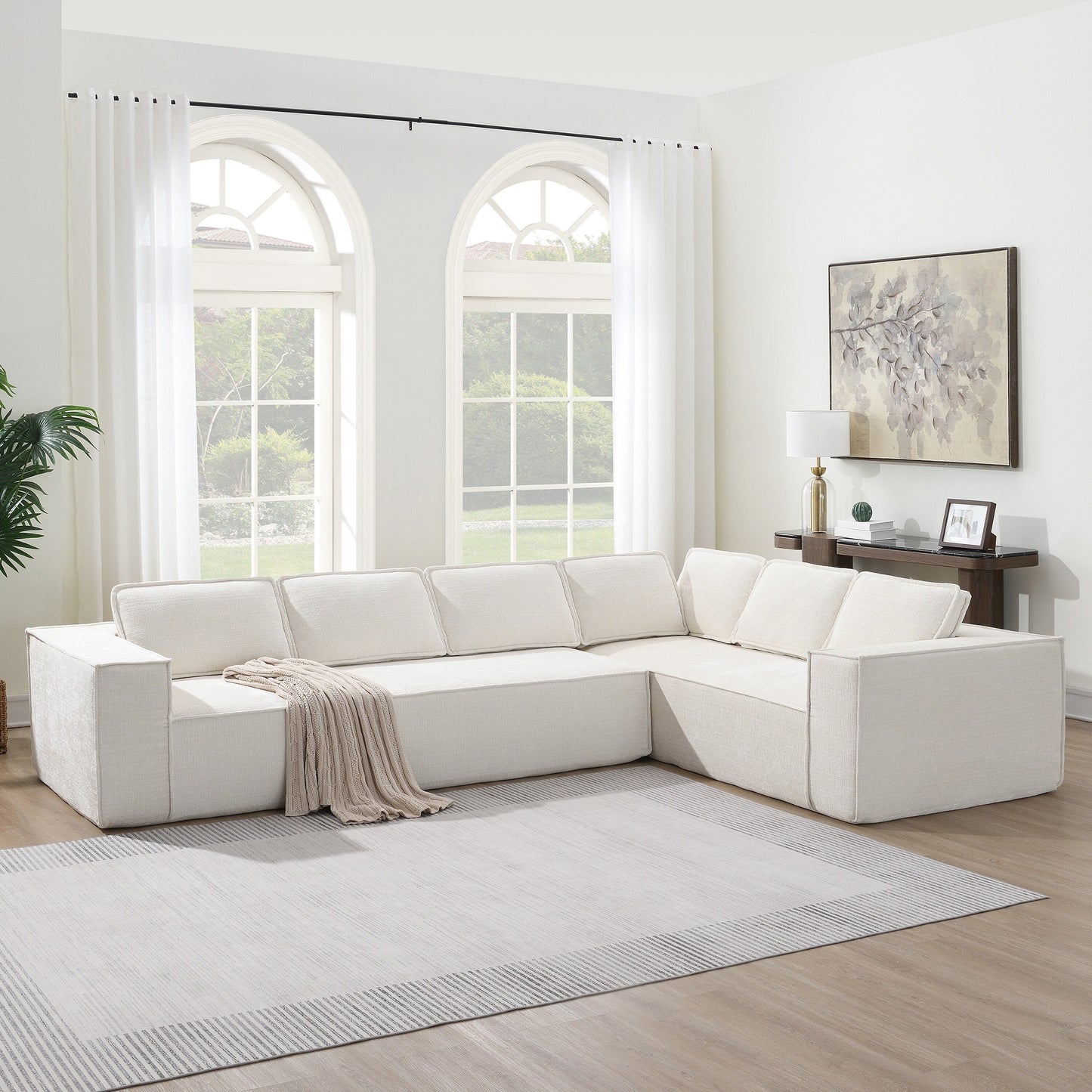 Modular Sectional Sofa,6 Seat Wrinkle-Resistant Chenille Couch Set,2 Pc Free Combination,Modern L-Shaped Cloud Sofa Set