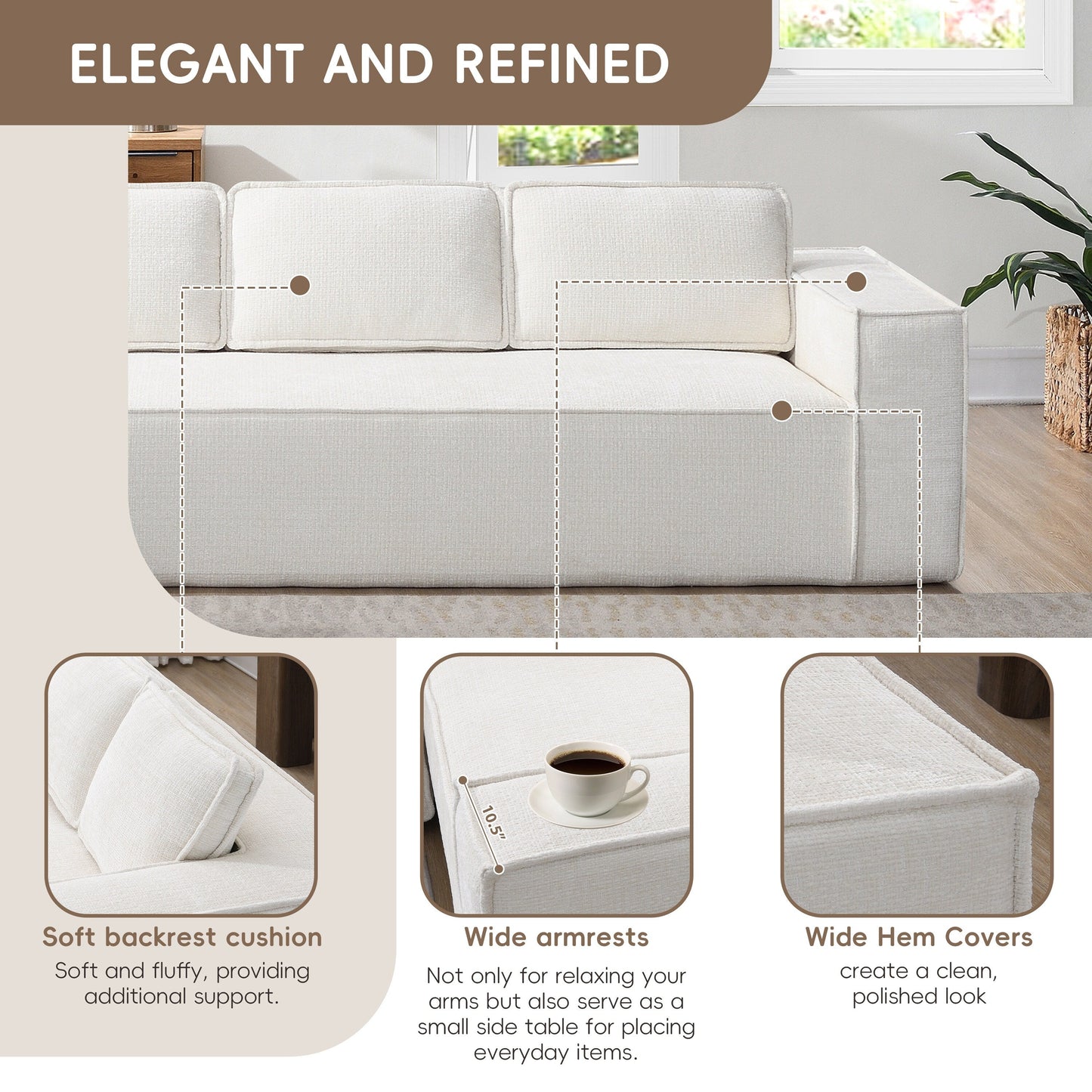 Modular Sectional Sofa,6 Seat Wrinkle-Resistant Chenille Couch Set,2 Pc Free Combination,Modern L-Shaped Cloud Sofa Set