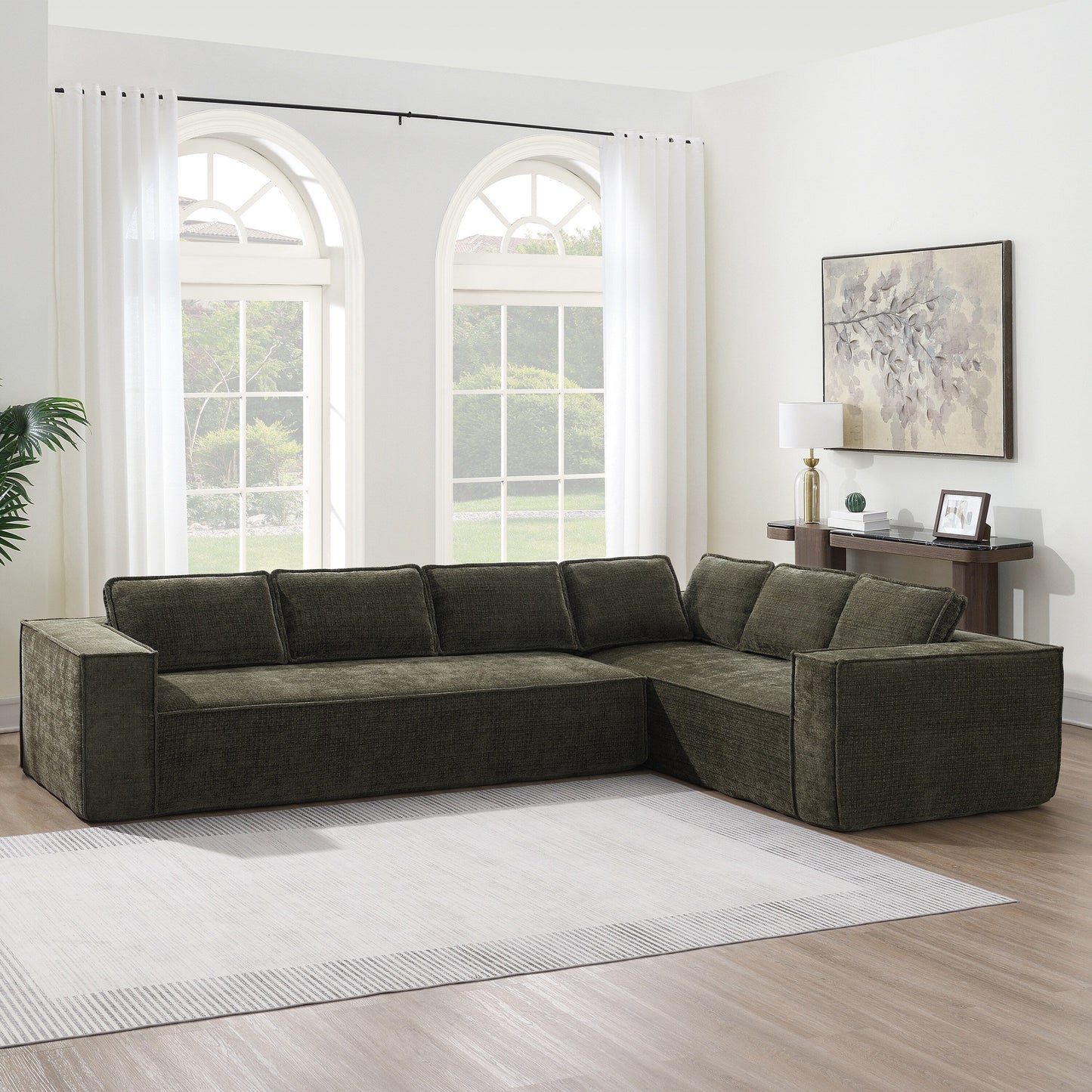Modular Sectional Sofa,6 Seat Wrinkle-Resistant Chenille Couch Set,2 Pc Free Combination,Modern L-Shaped Cloud Sofa Set