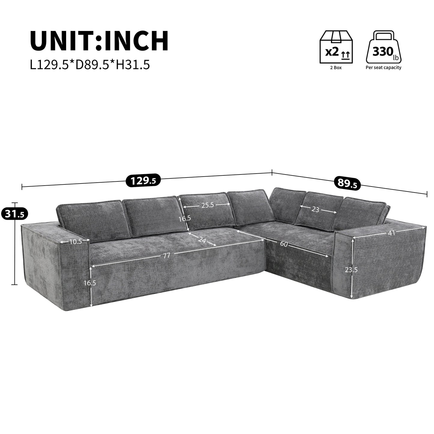 Modular Sectional Sofa,6 Seat Wrinkle-Resistant Chenille Couch Set,2 Pc Free Combination,Modern L-Shaped Cloud Sofa Set