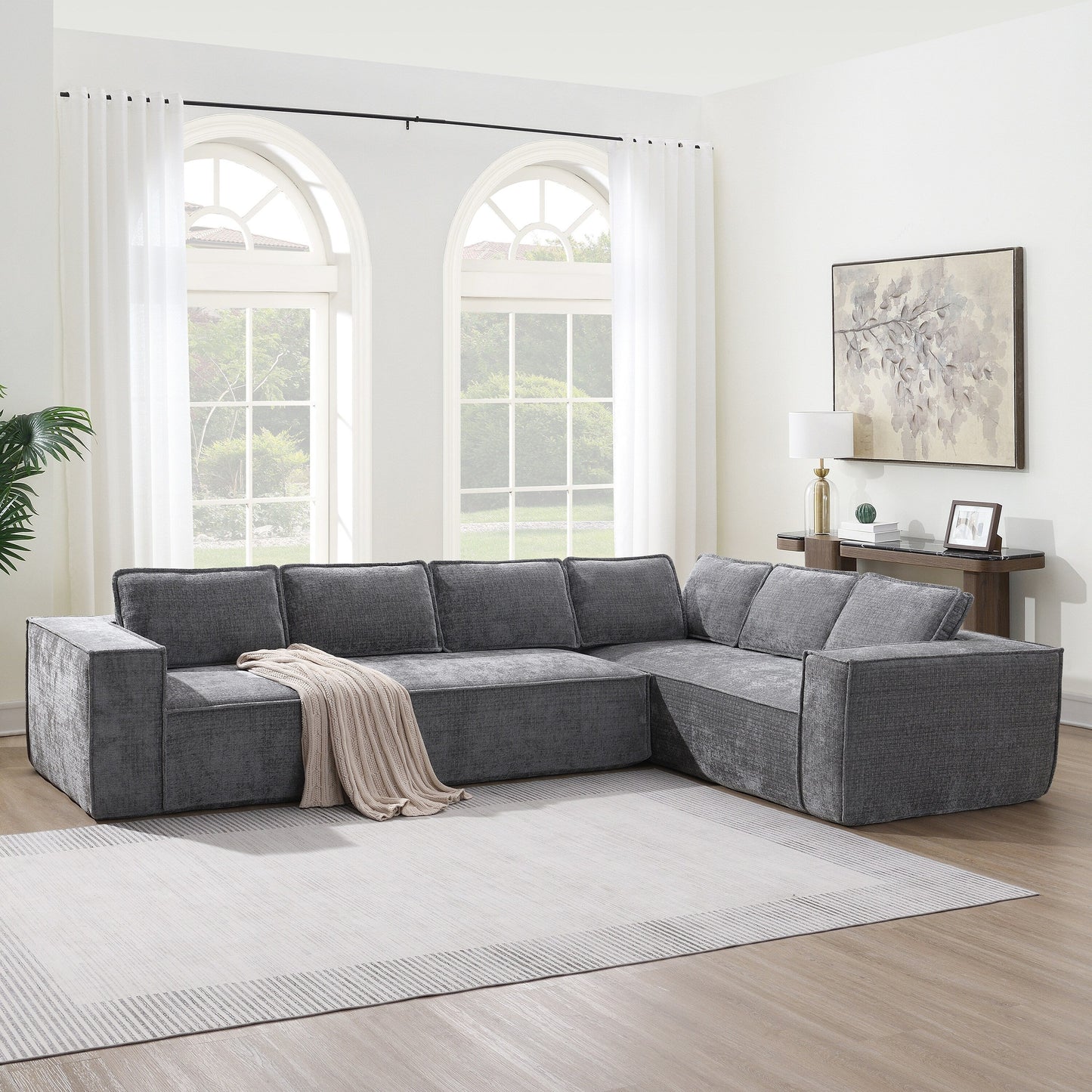 Modular Sectional Sofa,6 Seat Wrinkle-Resistant Chenille Couch Set,2 Pc Free Combination,Modern L-Shaped Cloud Sofa Set