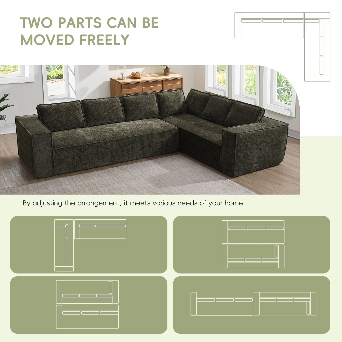 Modular Sectional Sofa,6 Seat Wrinkle-Resistant Chenille Couch Set,2 Pc Free Combination,Modern L-Shaped Cloud Sofa Set