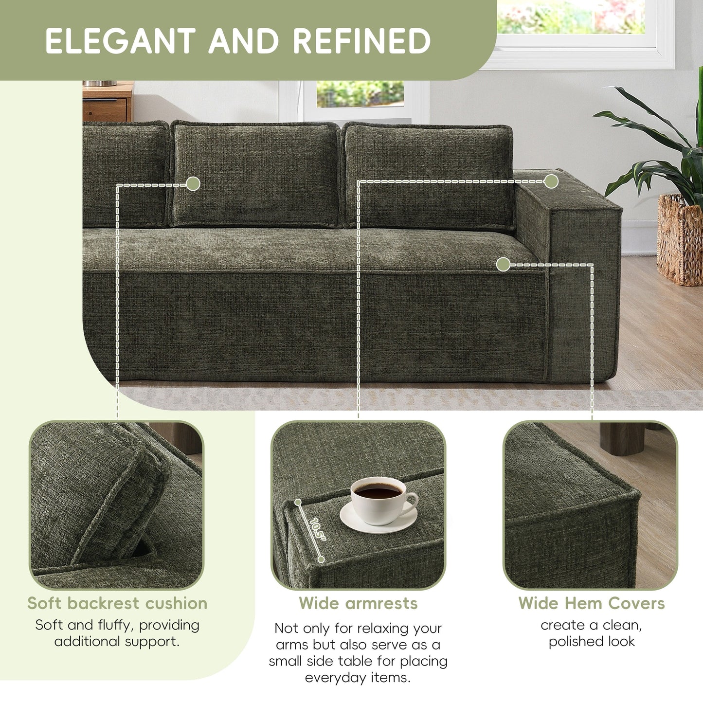 Modular Sectional Sofa,6 Seat Wrinkle-Resistant Chenille Couch Set,2 Pc Free Combination,Modern L-Shaped Cloud Sofa Set