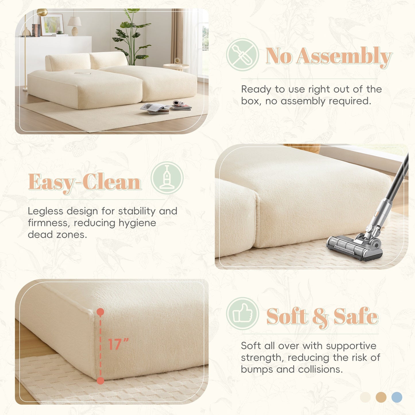 Modular Sectional Sofa,Fully Compressed,Spacious Foam-Filled Sofa Bed For Living Room,Elderly - Friendly Design