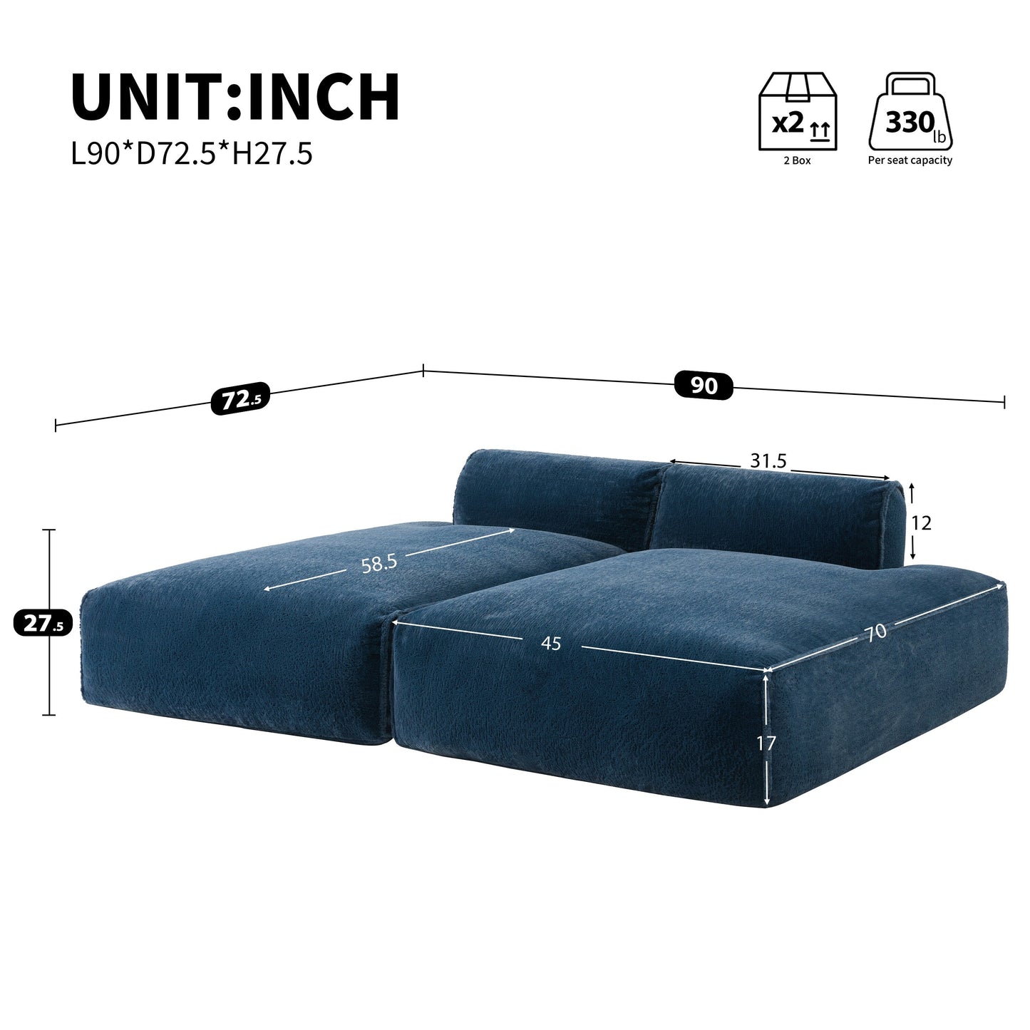 Modular Sectional Sofa,Fully Compressed,Spacious Foam-Filled Sofa Bed For Living Room,Elderly - Friendly Design